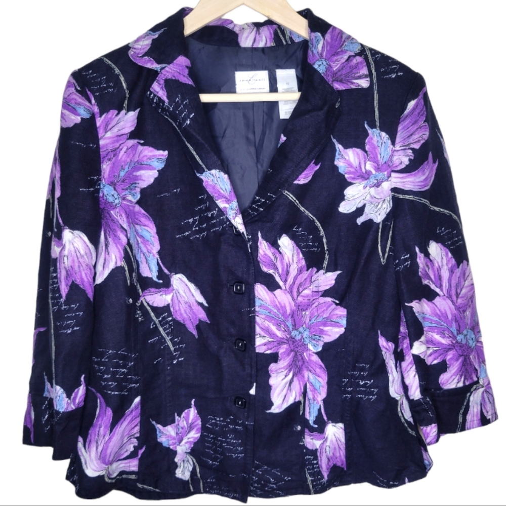 Emma James Linen Blend Floral Blazer, Size 12